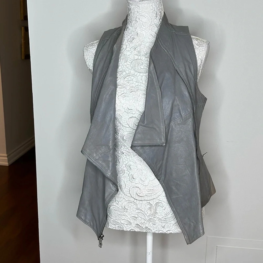 Leather and Cotton Zip-up Vest 915 Sz. S